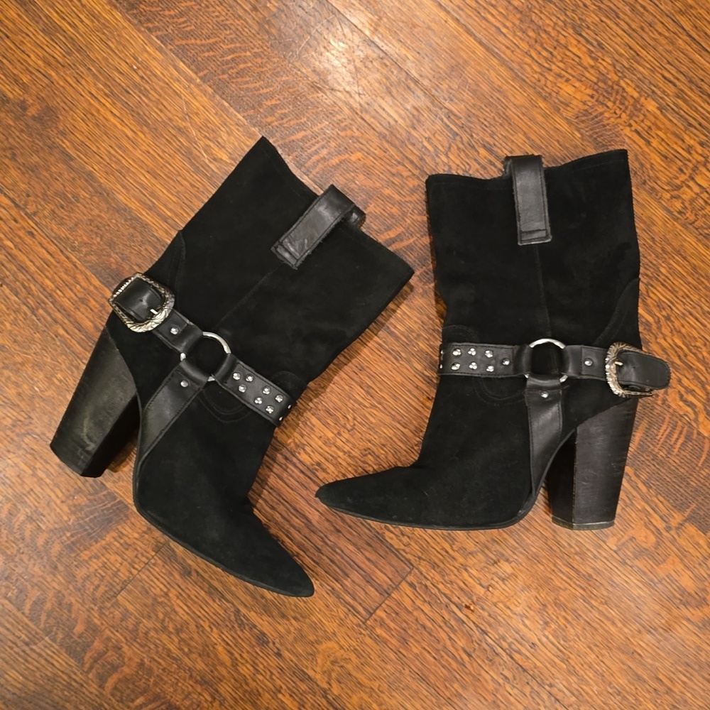 Dingo Women's Dancin Queen Black Suede Pointed Toe Mid-Calf Boots Shoes Size 9